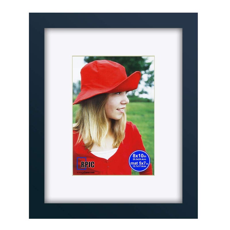 RPJC 8x10 inch Picture Frame Made of Solid Wood and High Definition Glass Display Photo 5x7 with Mat or 8x10 Without Mat for Wall Mounting Jazz Blue - Image 1